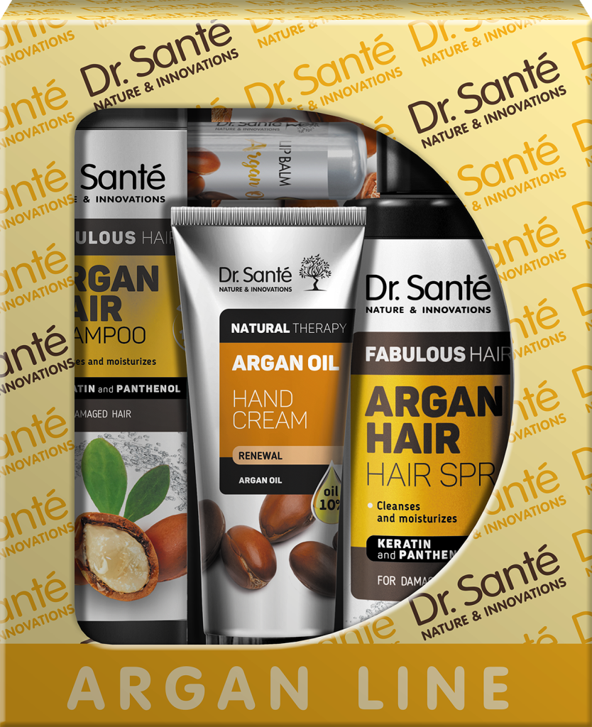 Image pro obrázek produktu Dr.Santé kazeta 4 ks ARGAN (shampoo + spray + hand cream + Lip Balm)